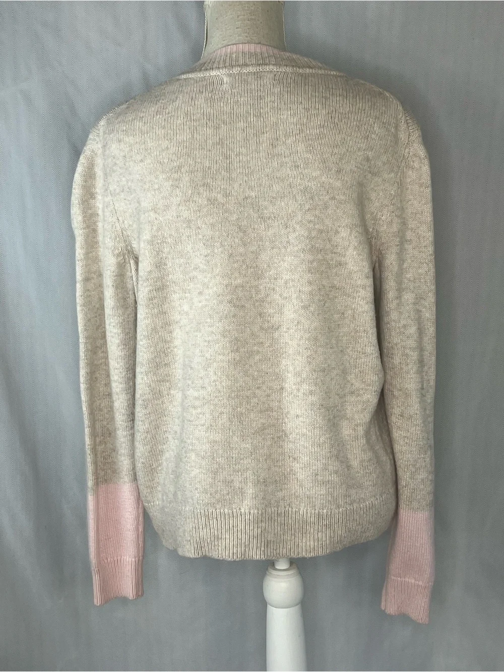 Boden Sweater Fife Pullover Mock Neckline Beige with Pink Trim L - Picture 6 of 8